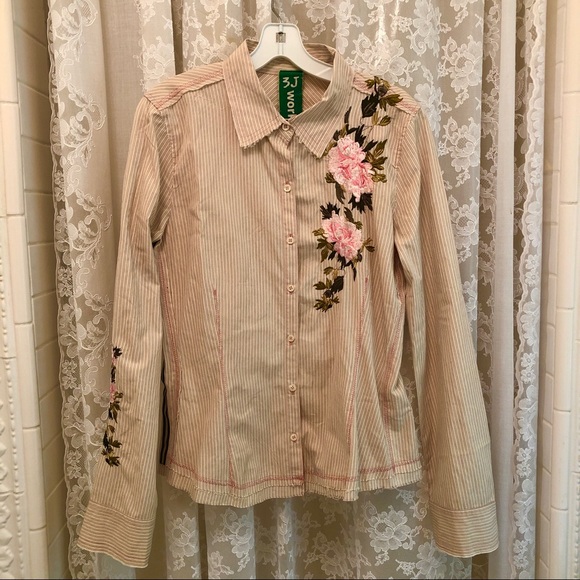 JOHNNY WAS * 3J Workshop Cream Embroidered Shirt - Picture 11 of 11